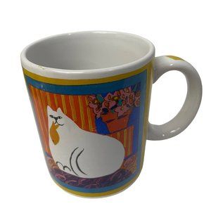 FAT WHITE CALICO CAT‎ Cup Mug Gerrica Connolly Cypress Point Trading Co Ceramic
